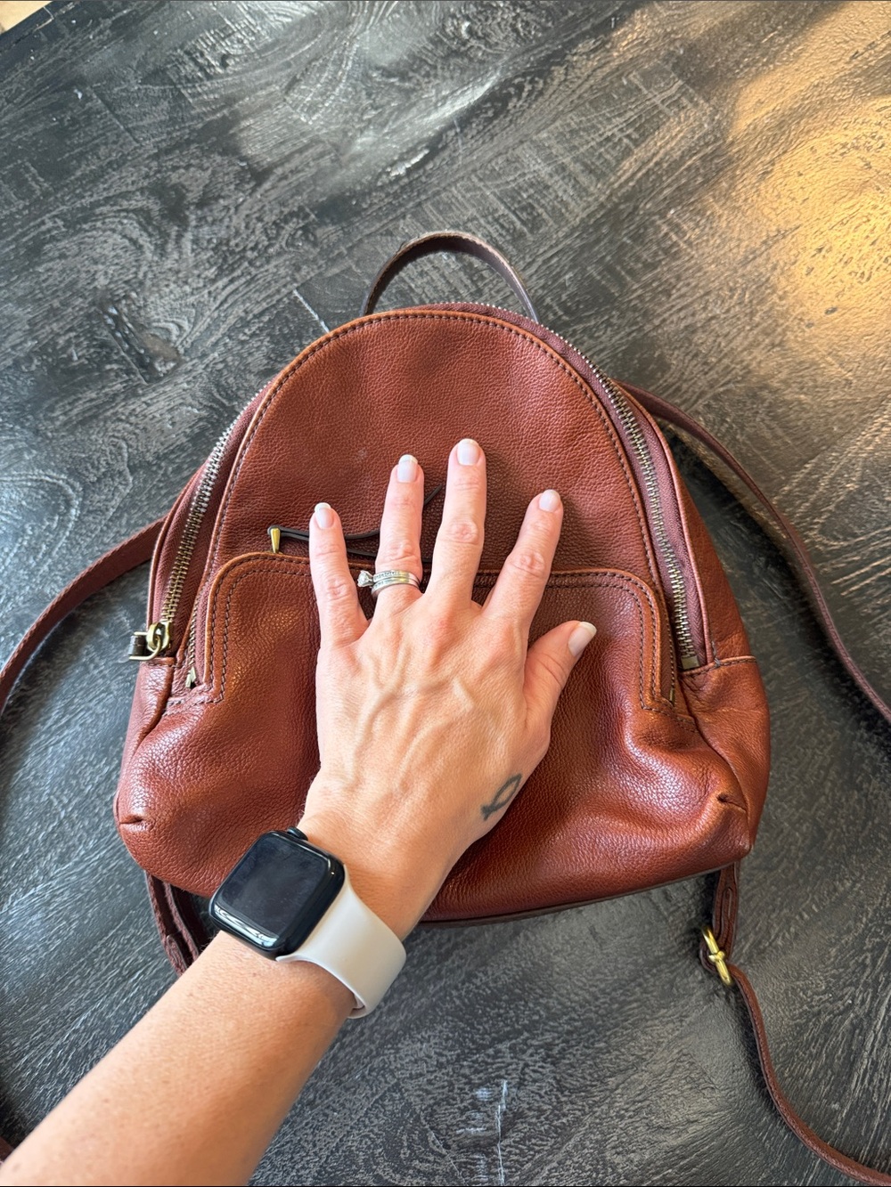Vintage Fossil Brown Pebbled Leather Mini Backpack - Picture 3 of 8